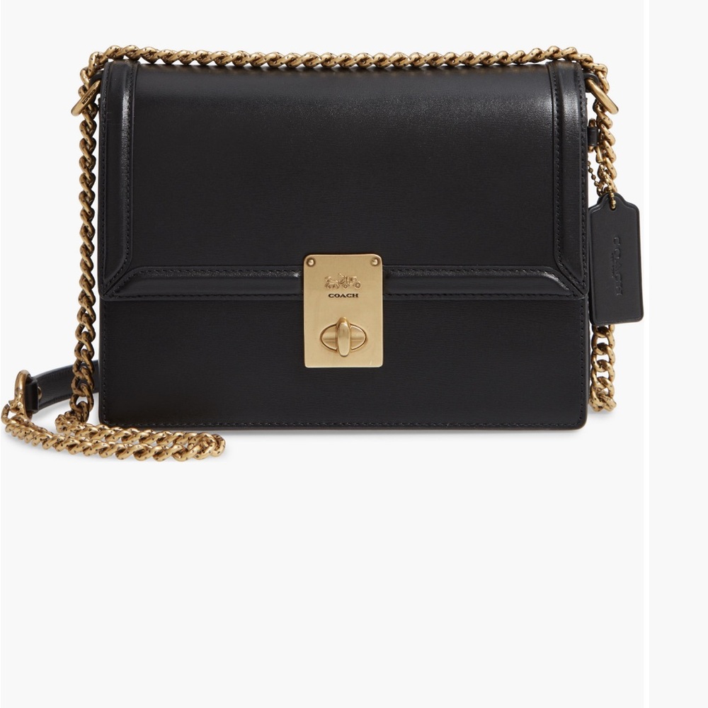 New Coach Black Crossbody/ shoulder bag W Gold Hutton leather back slip pocket
